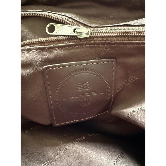 Lancel Paris Women Tan Nylon Brown Leather Trim Drawstring medium Backpack Bag